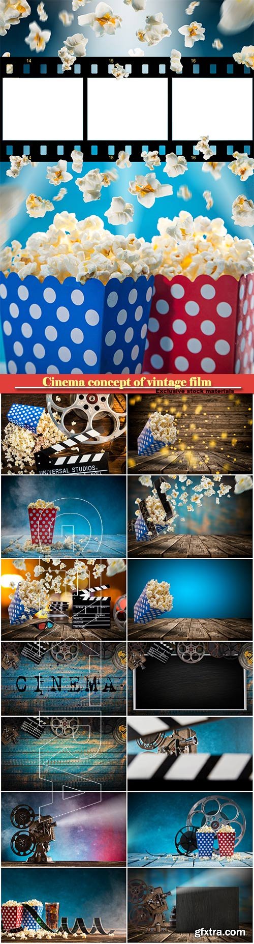 Cinema concept of vintage film reel with popcorn