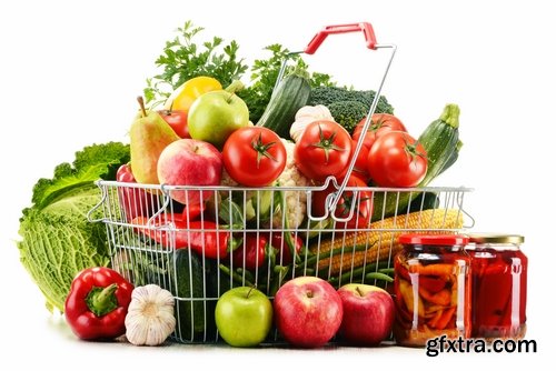 basket with fruits and vegetables supermarket shopping 25 HQ Jpeg