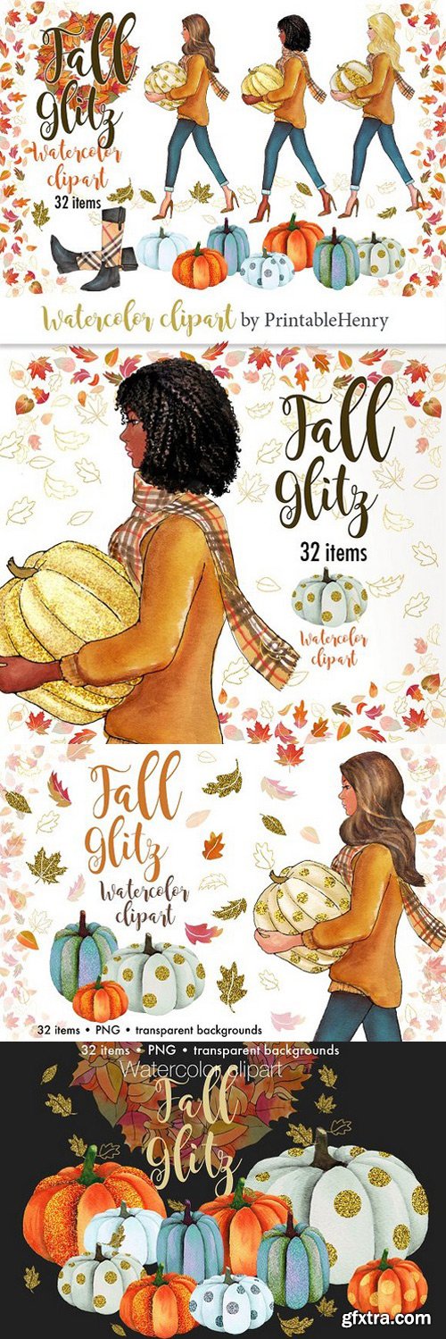 CM - Fall Glitz Watercolor Clipart 1759990