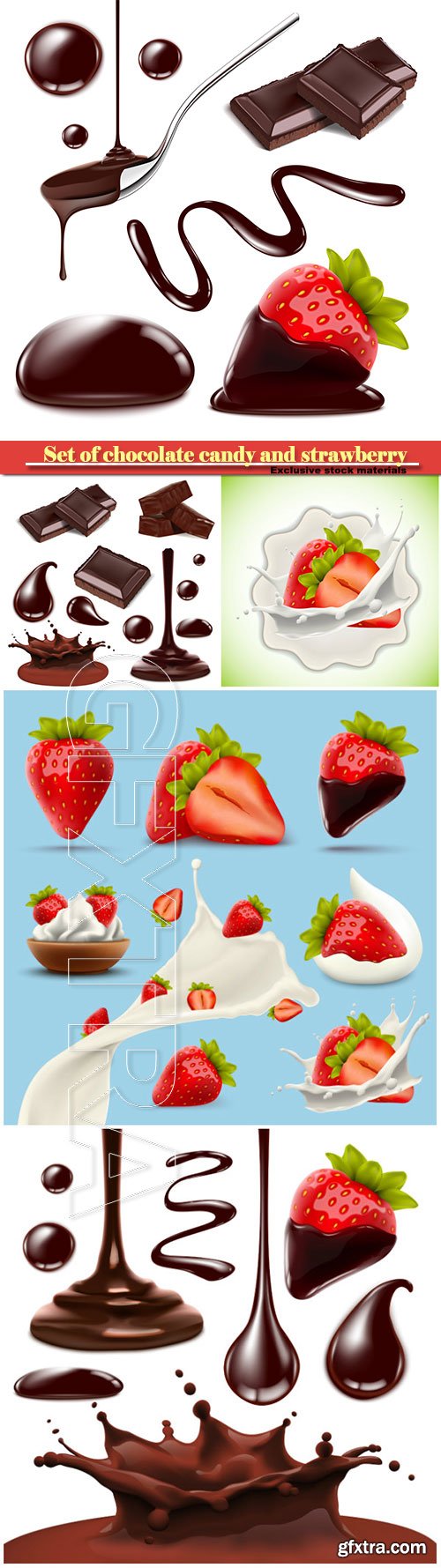 Set of chocolate candy and strawberry in vector