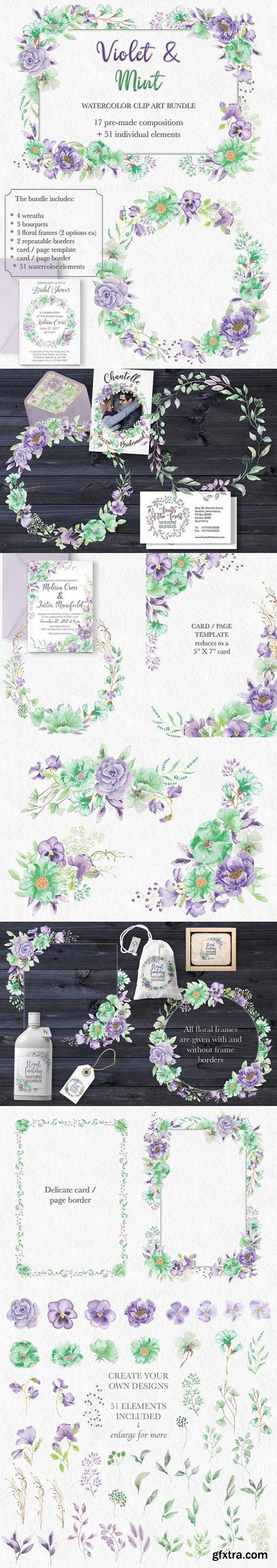 CM - \'Violet & Mint\': watercolor bundle 1771078