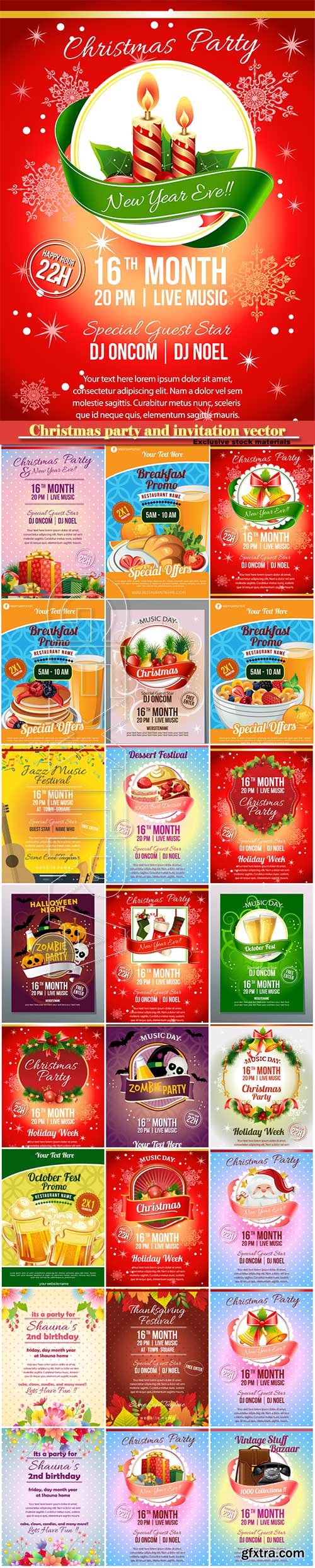 Christmas party and invitation template vector poster