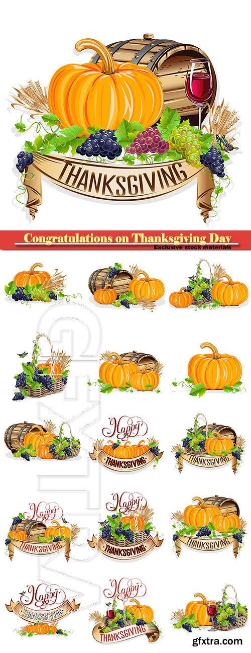 Vector set congratulations on Thanksgiving Day