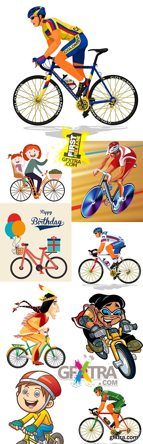 Conducted sport bicycle race cartoon illustration