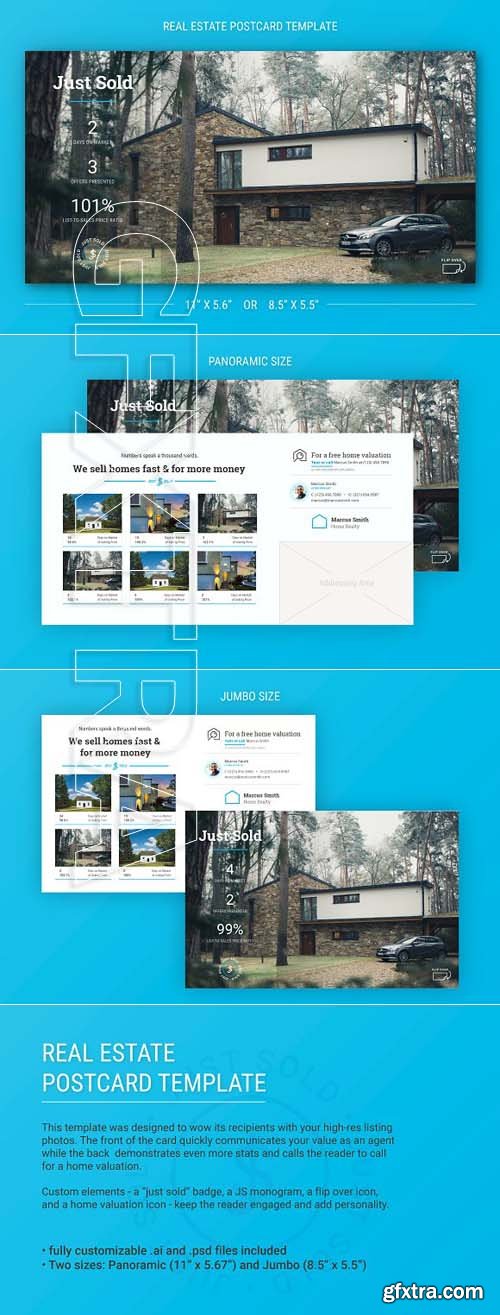 CreativeMarket - Just Sold Postcard for Real Estate 1828211