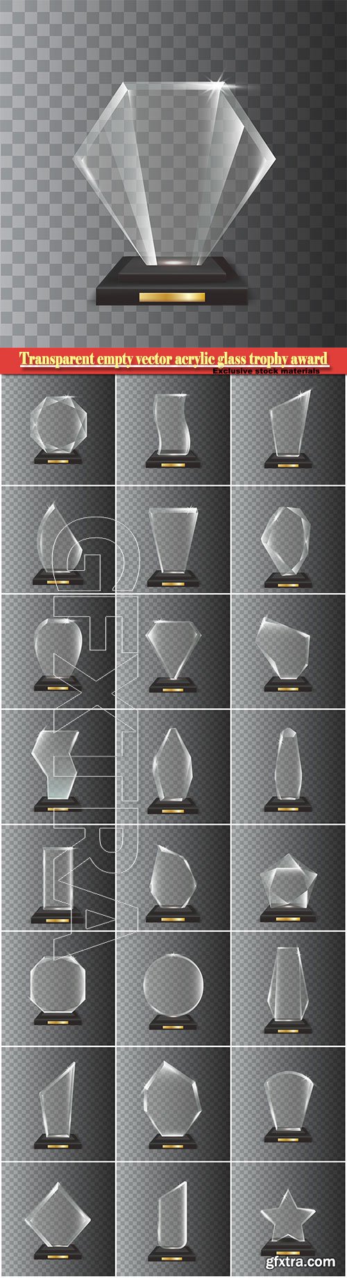 Transparent realistic empty vector acrylic glass trophy award