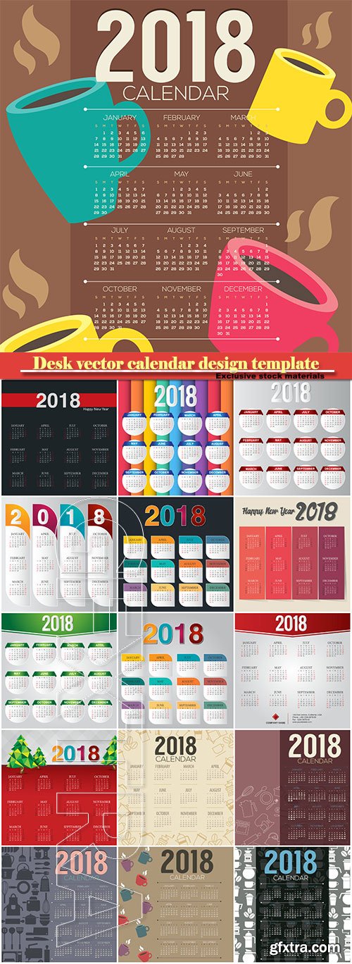 Desk vector calendar design template for 2018 year # 9