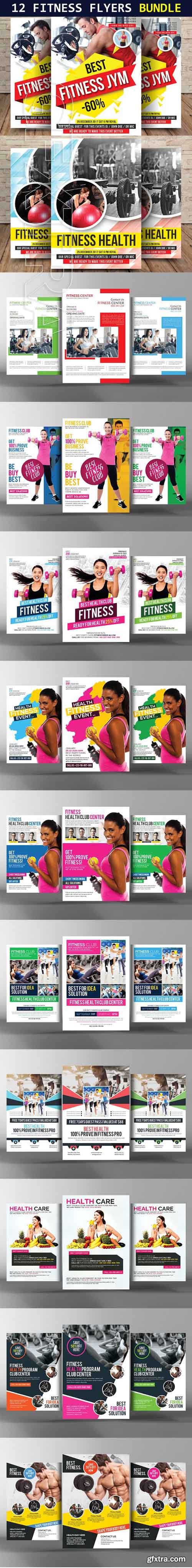 CreativeMarket - 12 Fitness Flyers Bundle 1827407