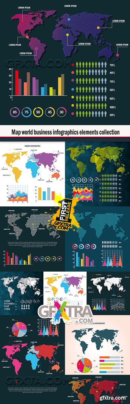 Map world business infographics elements collection