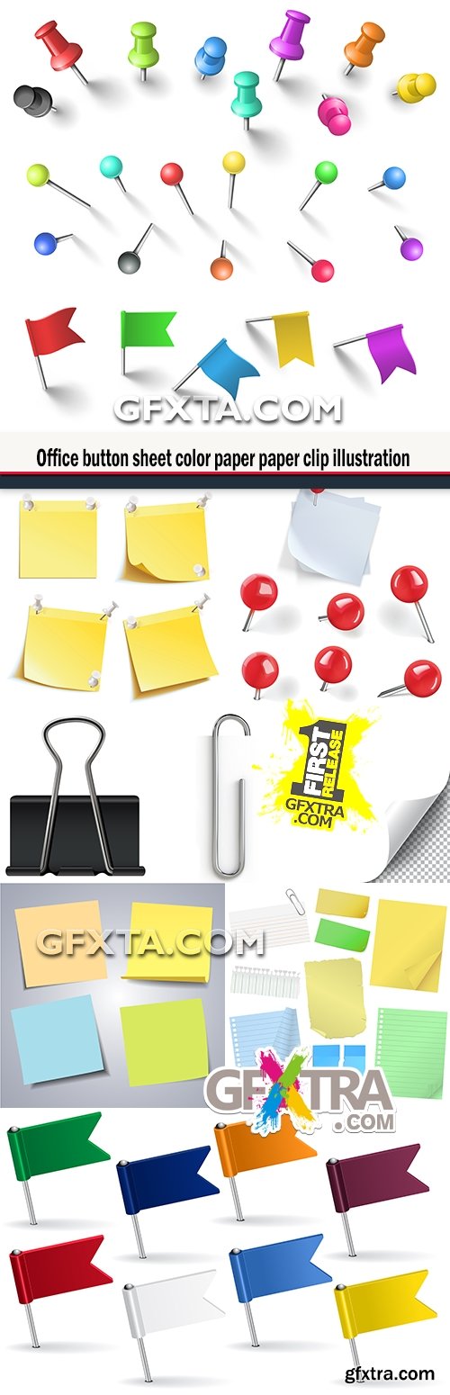 Office button sheet color paper paper clip illustration