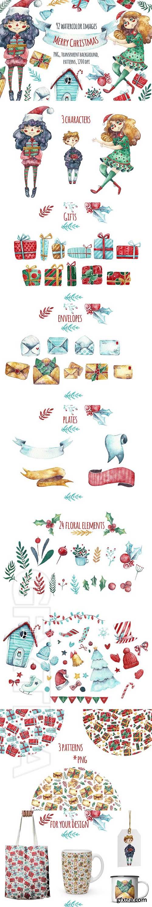 CreativeMarket - Watercolor Merry Christmas 1814879