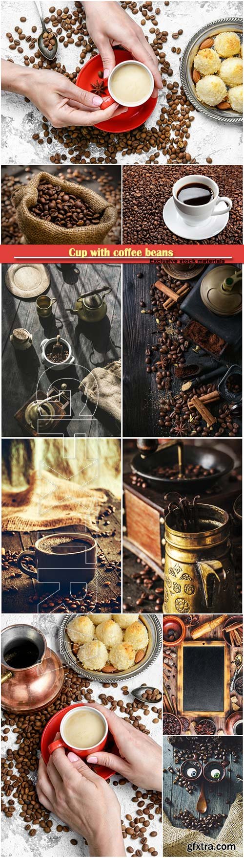 Cup with coffee beans, coffee beans