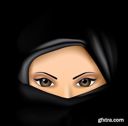 Muslim girl woman veil cartoon vector image 25 EPS