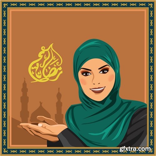 Muslim girl woman veil cartoon vector image 25 EPS