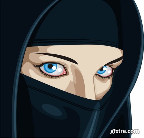 Muslim girl woman veil cartoon vector image 25 EPS