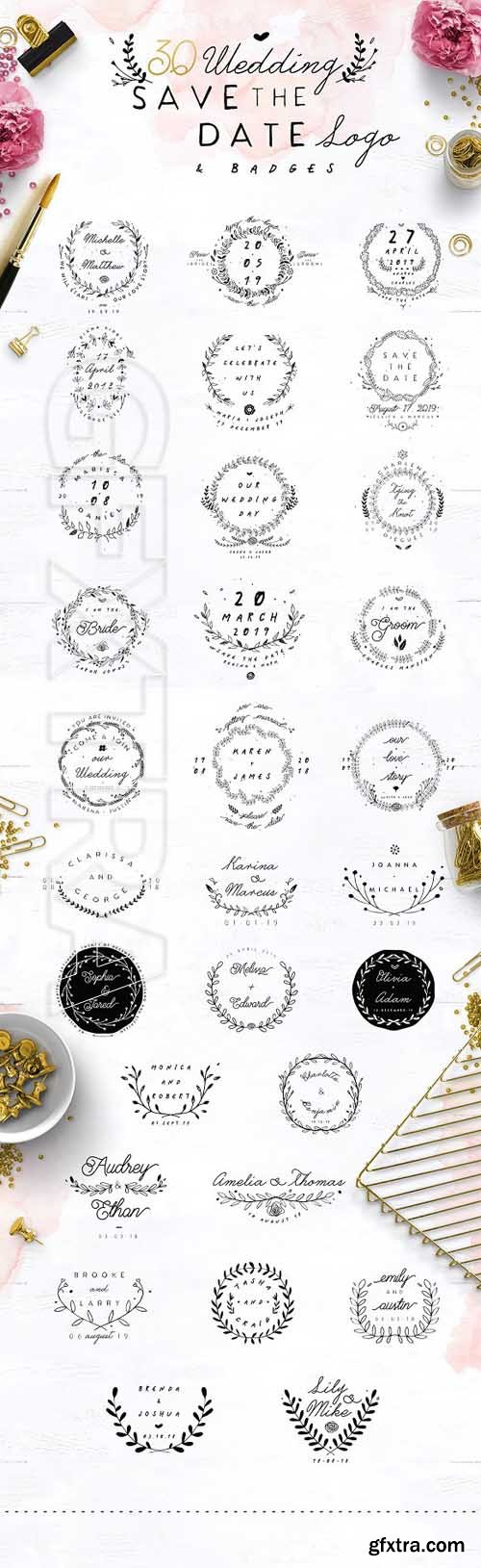 CreativeMarket - 30 Save the Date Wreath Logo 1844613