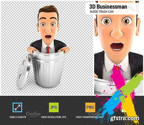 CreativeMarket - 3D Businessman Inside Trash Can 1848168