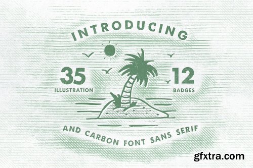 CreativeMarket Carbon Illustration, Badges And Font 1841520