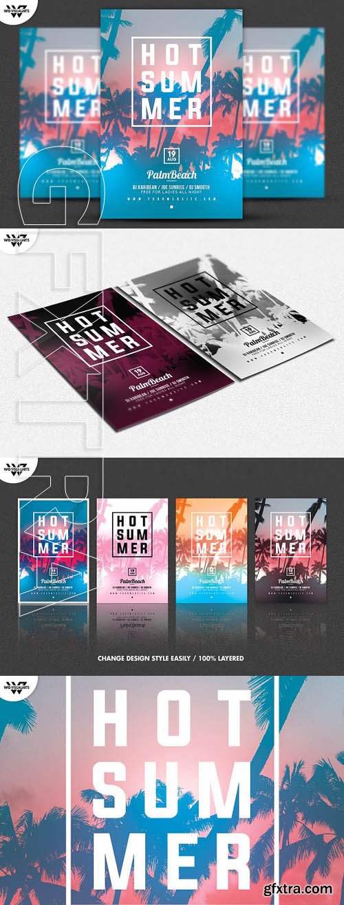 CreativeMarket - HOT SUMMER PALMS Flyer Template 1848241