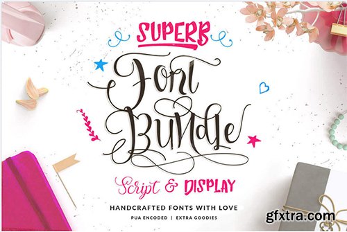 Superb Fonts Bundle of 7 Script & Display Typefaces