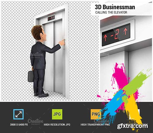 CreativeMarket - 3D Businessman Calling the Elevator 1848167