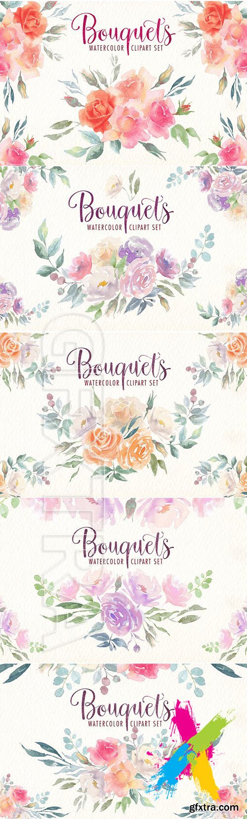 CreativeMarket - Watercolor bouquets clipart set 1847684