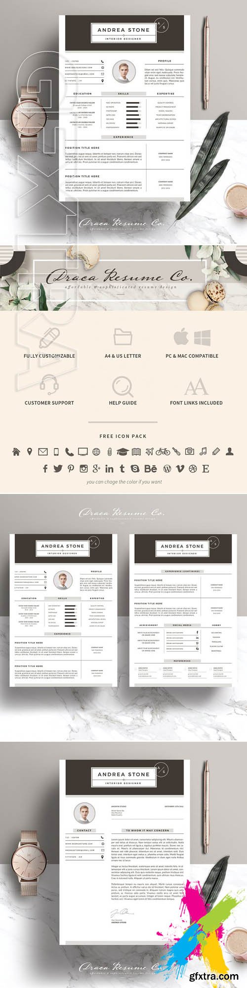 CreativeMarket - Resume Template 3 Page Pack AS 1825112