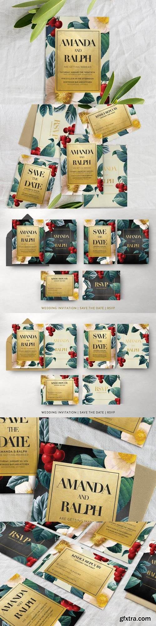 Gold & Floral Wedding Invitation