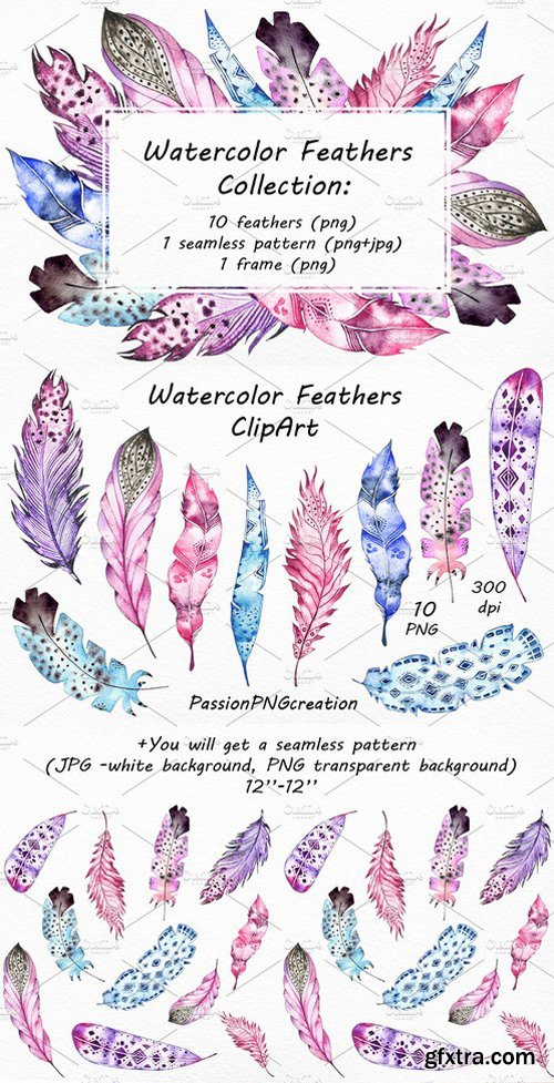 CM - Watercolor Feathers сlip art 1806515