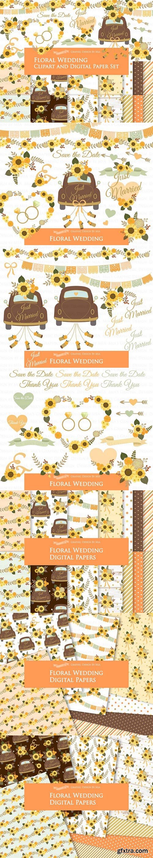 CM - Floral Wedding Clipart+Pattern set 1806814