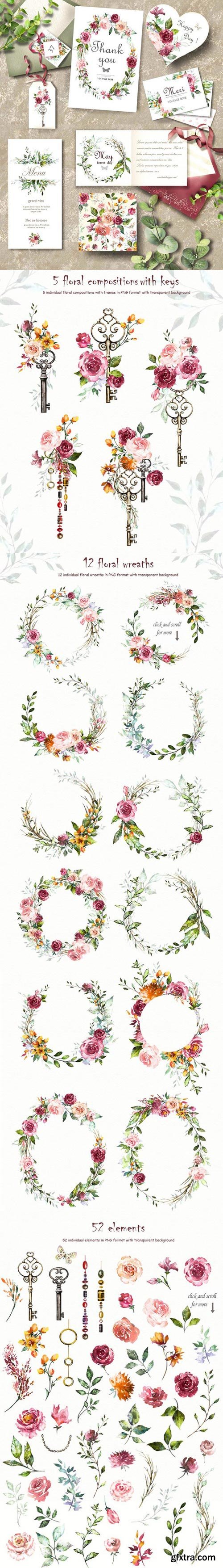 CM - Watercolor Flower Clipart Design set 1808744