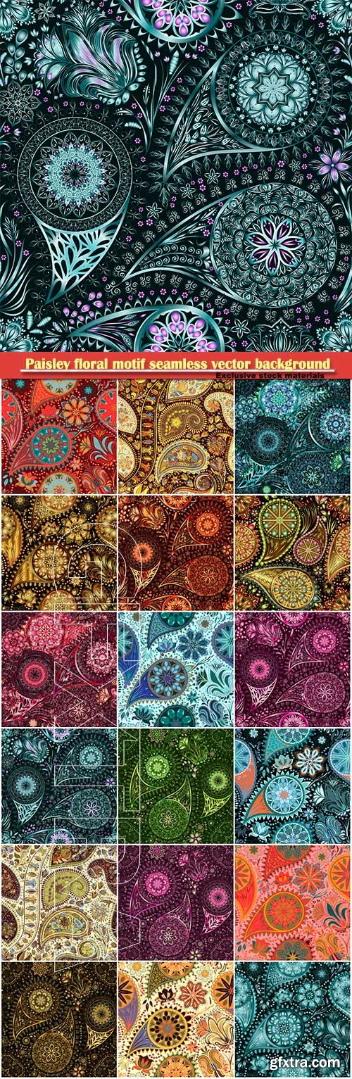 Paisley vintage floral motif ethnic seamless vector background