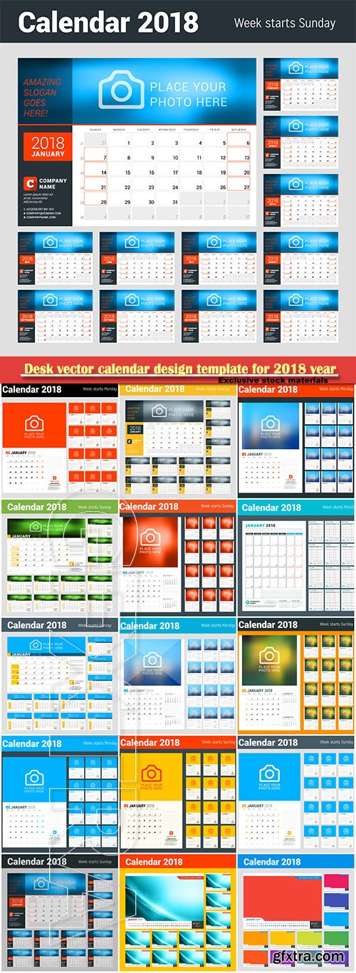 Desk vector calendar design template for 2018 year # 11