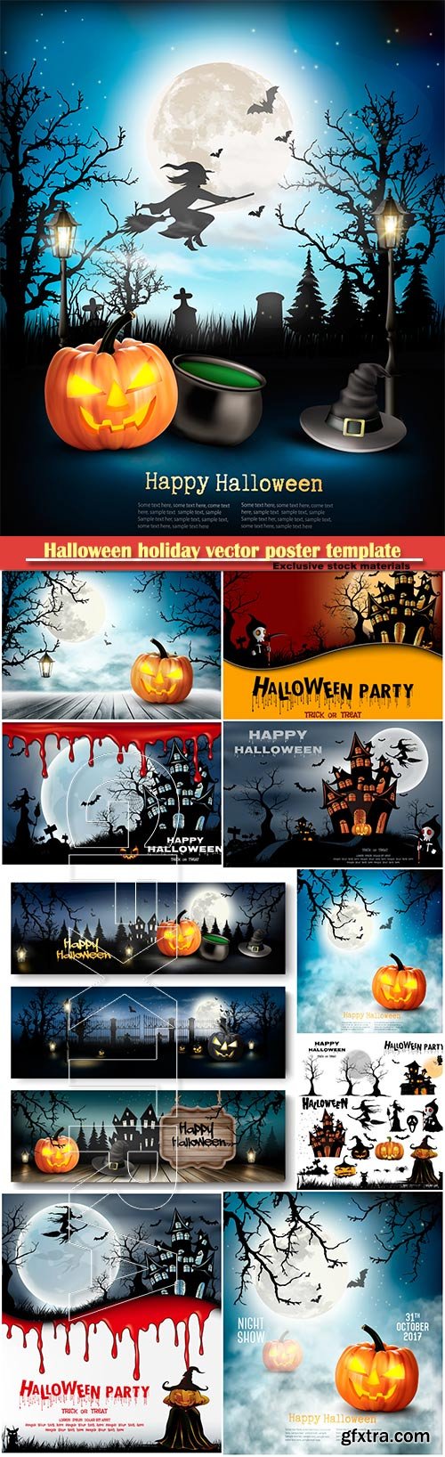 Halloween holiday vector poster template with pumpkin and moo