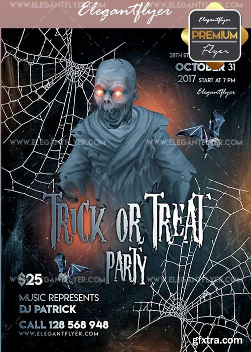 Trick or Treat Party V1 Flyer PSD Template + Facebook Cover