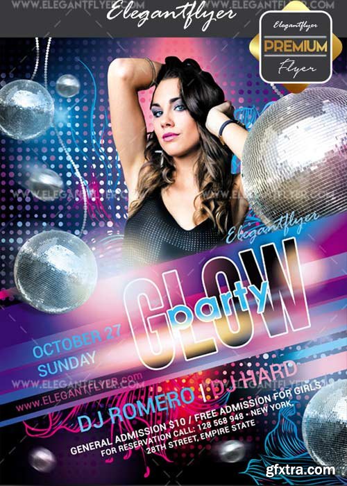 Glow party 2017 V11 Flyer PSD Template + Facebook Cover