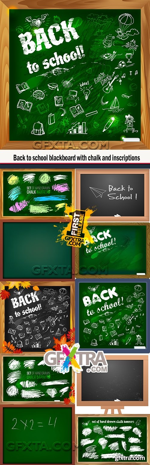 Back to school blackboard with chalk and inscriptions