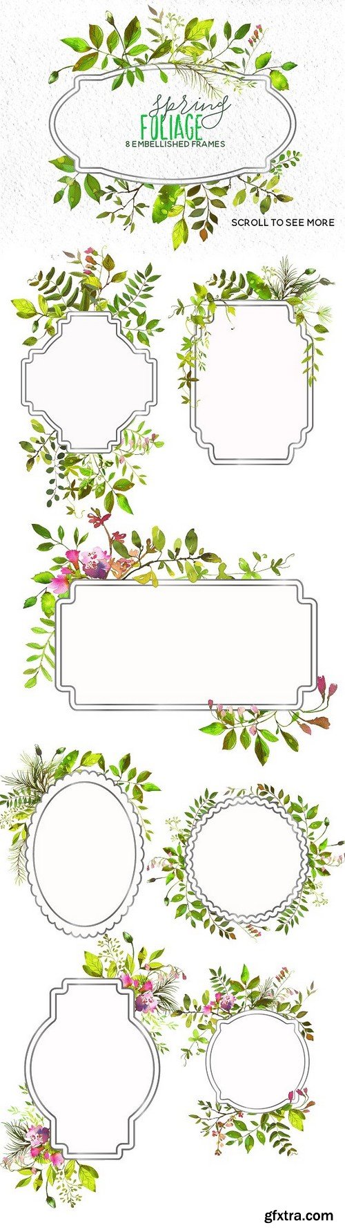 CM - Watercolor Green Leaves Wreaths Set 1285083