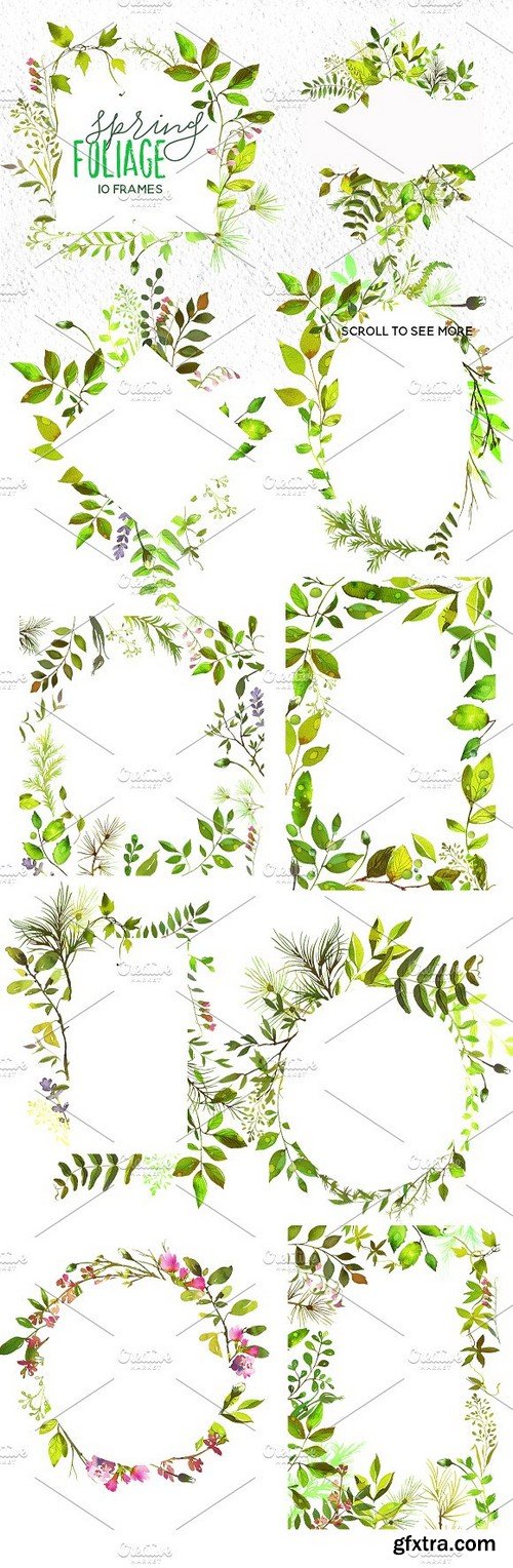 CM - Watercolor Green Leaves Wreaths Set 1285083