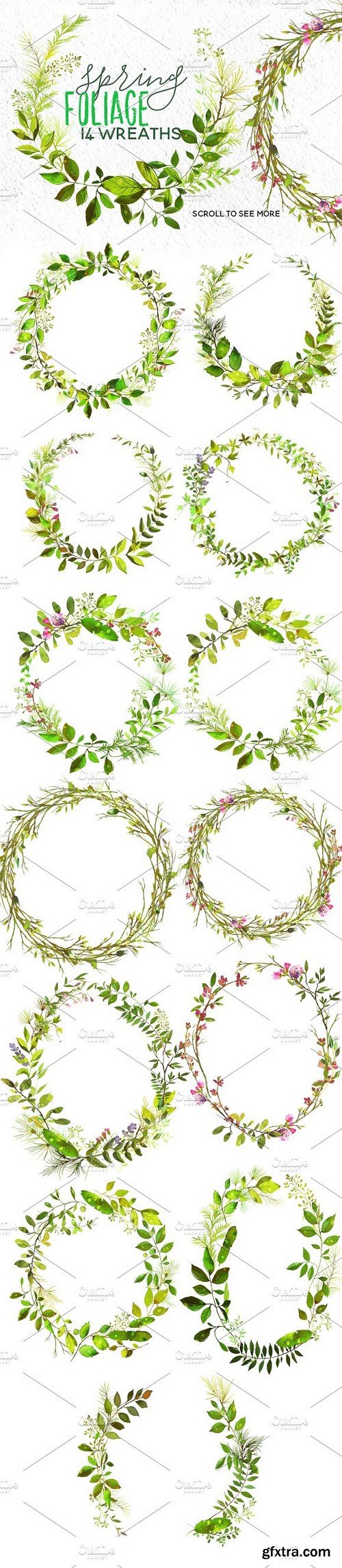 CM - Watercolor Green Leaves Wreaths Set 1285083