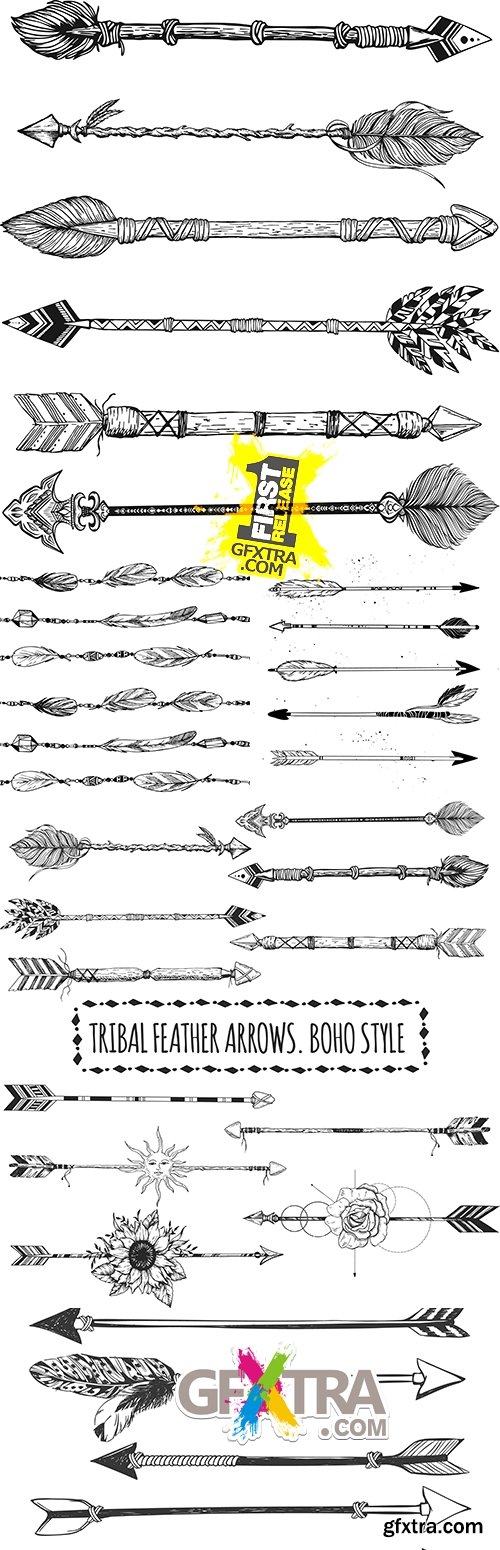 Arrow feather tribal American Indian vintage ethnic sketch