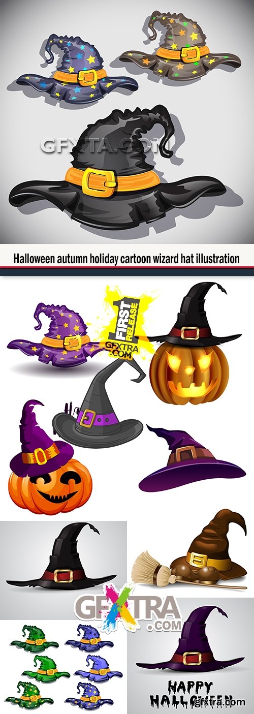 Halloween autumn holiday cartoon wizard hat illustration