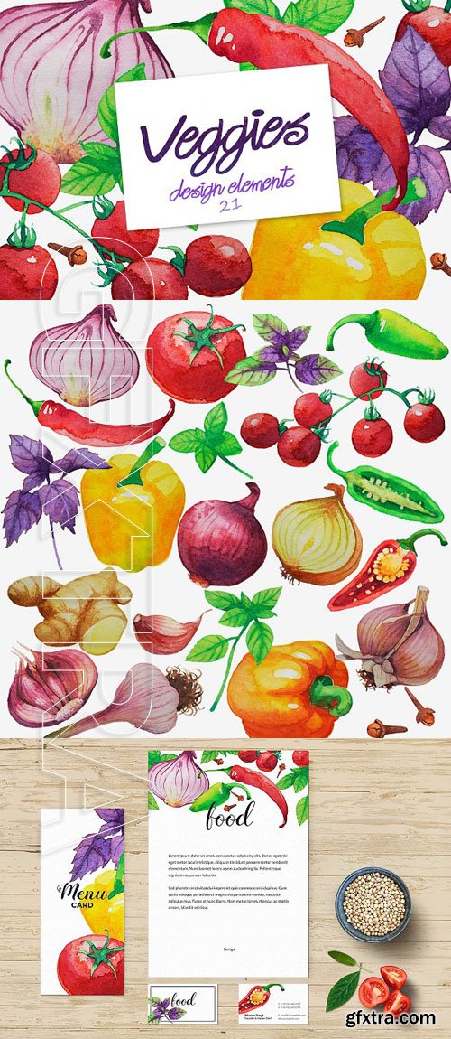 CreativeMarket - Watercolor Vegetables 1861598