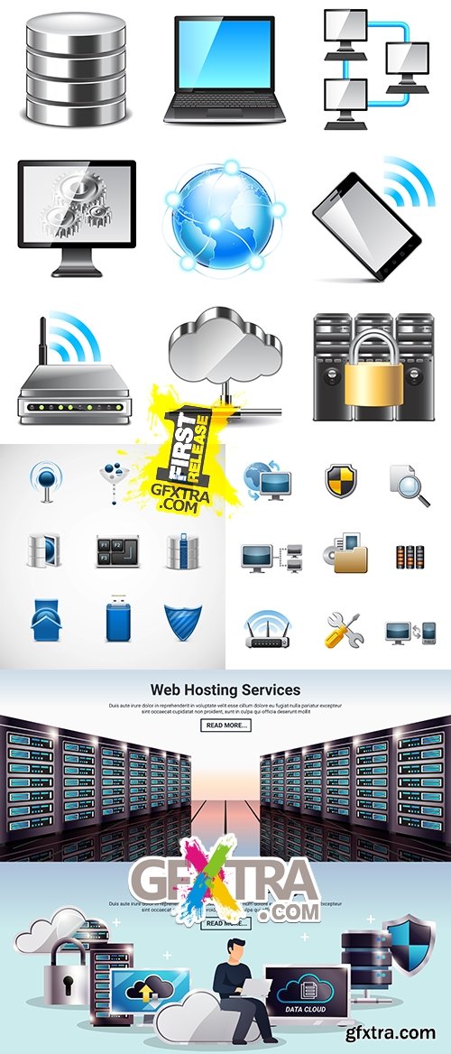 Internet technology computer server modern icons