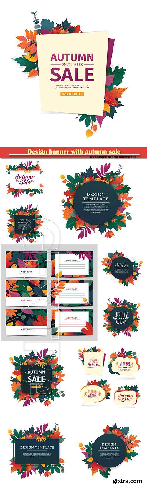 Set autumn vector bubbles, design banner with autumn sale and discount card