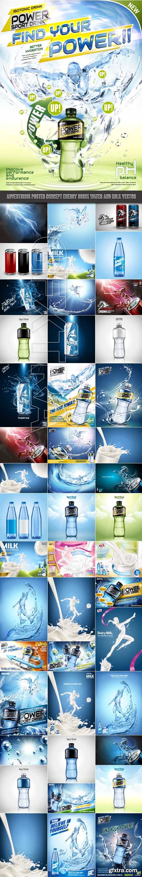 Advertising Poster Concept Energy Drink Water and Milk vector