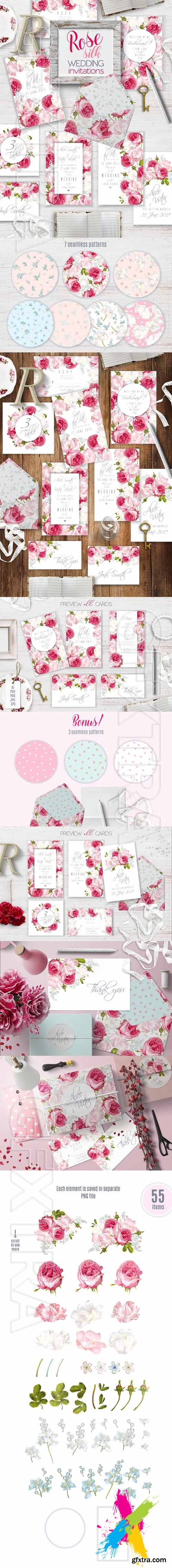 CreativeMarket - Rose Silk Wedding invitations 1867972