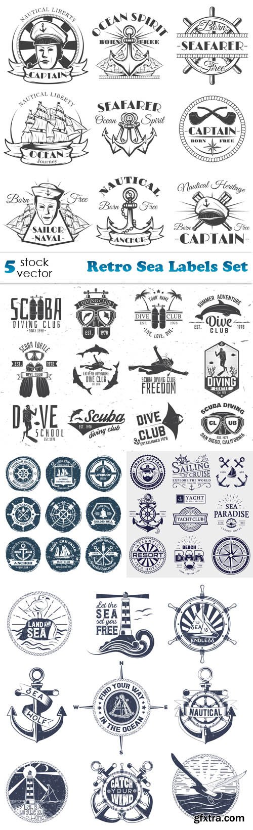 Vectors - Retro Sea Labels Set