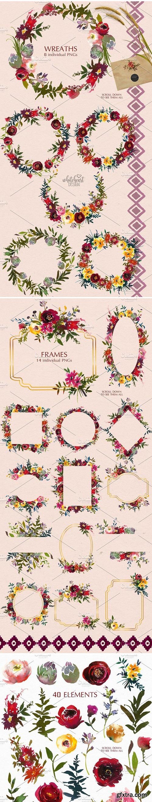 CM - Bordo Watercolor Floral Clip Art Set 1636230