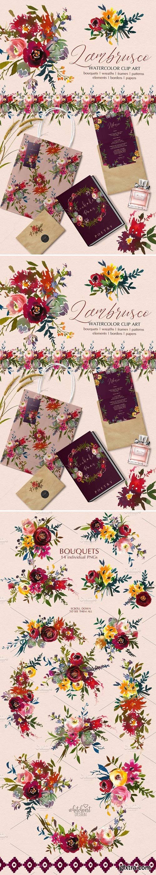 CM - Bordo Watercolor Floral Clip Art Set 1636230